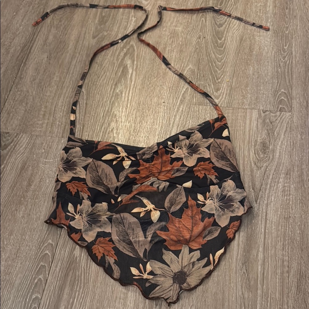 Floral Halter Top - Black and Brown